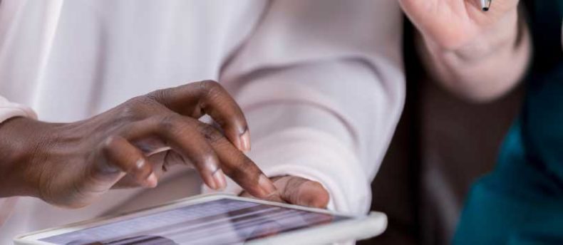 Physician using EHR app