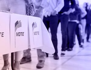 People in line to vote
