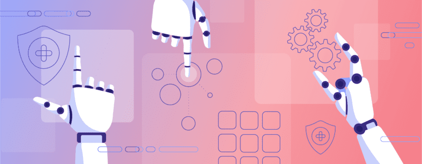 Graphical representation of robotic process automation with robot arms.