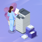 Nurse at fax machine