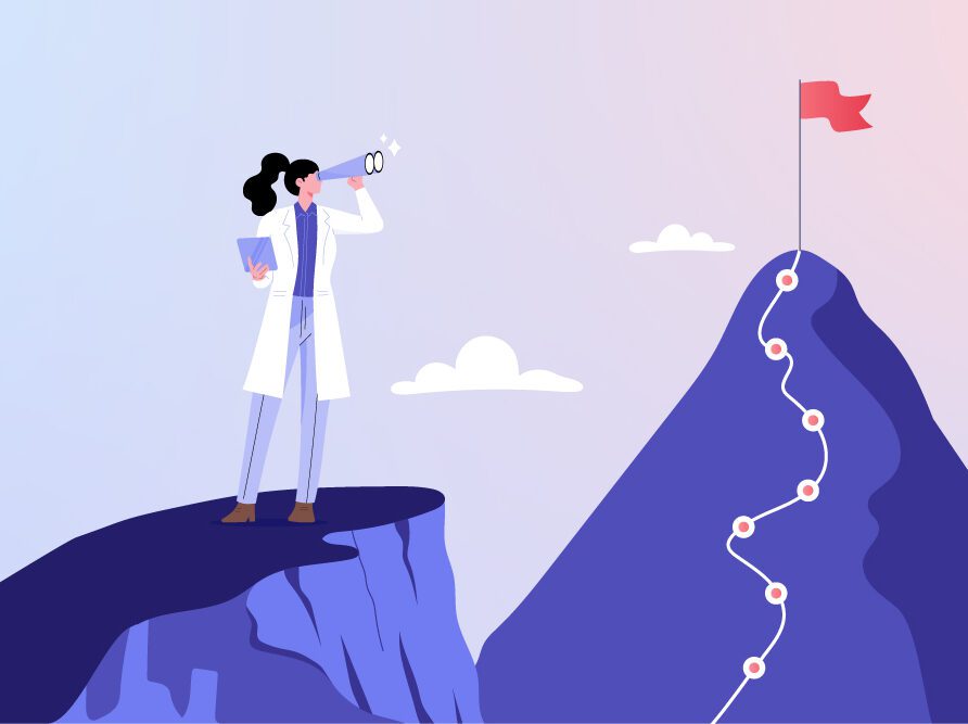 Doctor looking out at mountain