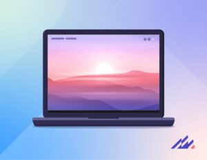 computer screen with sunrise background
