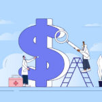 Doctor on ladder next to dollar sign