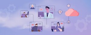clinician at computer connected to Cloud