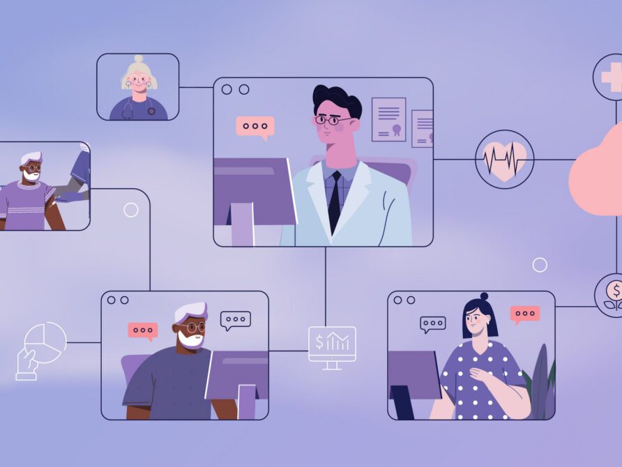 clinician at computer connected to Cloud