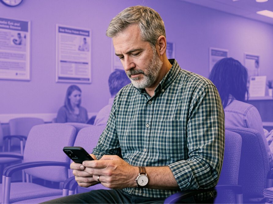 patient looking at EHR on phone